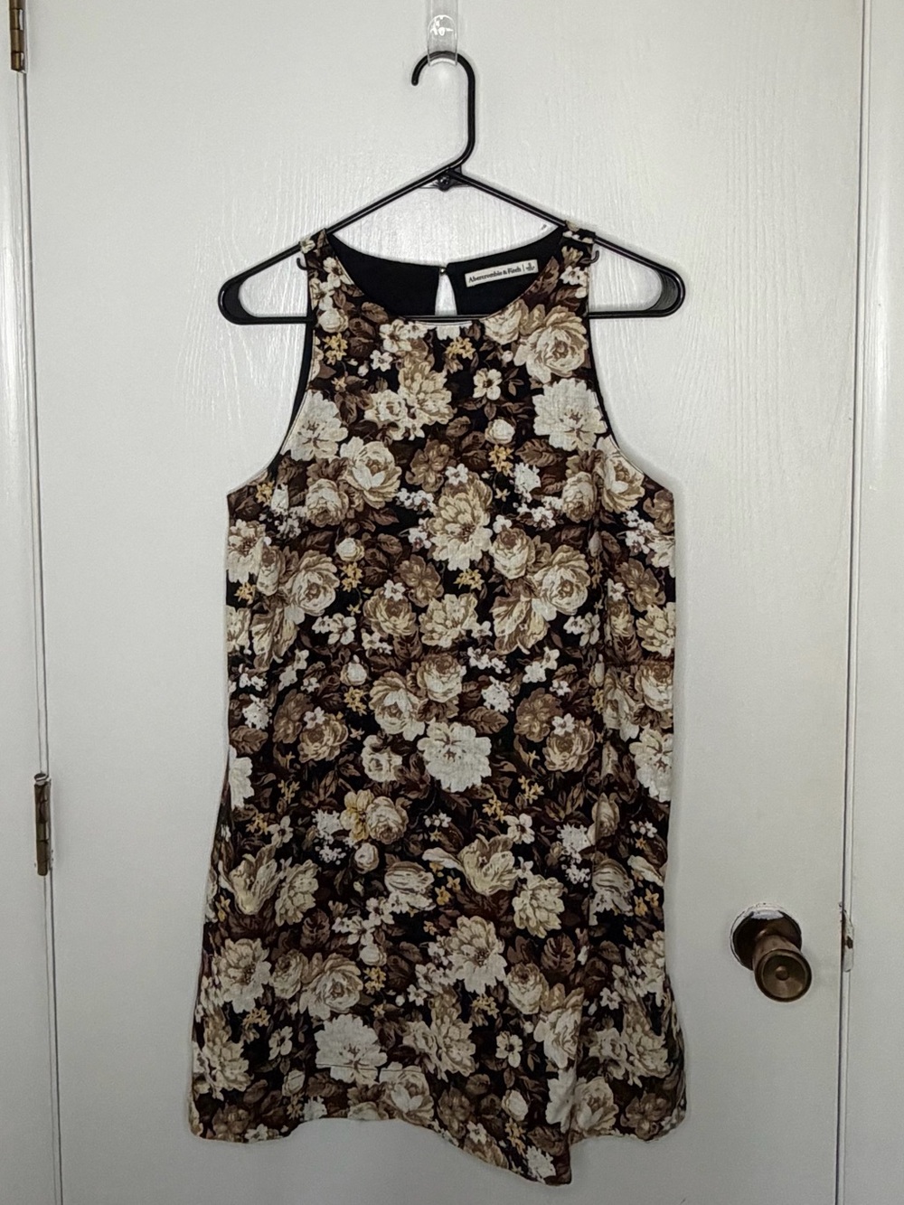 Abercrombie Floral Sleeveless Shift Dress - Brown & Cream Roses